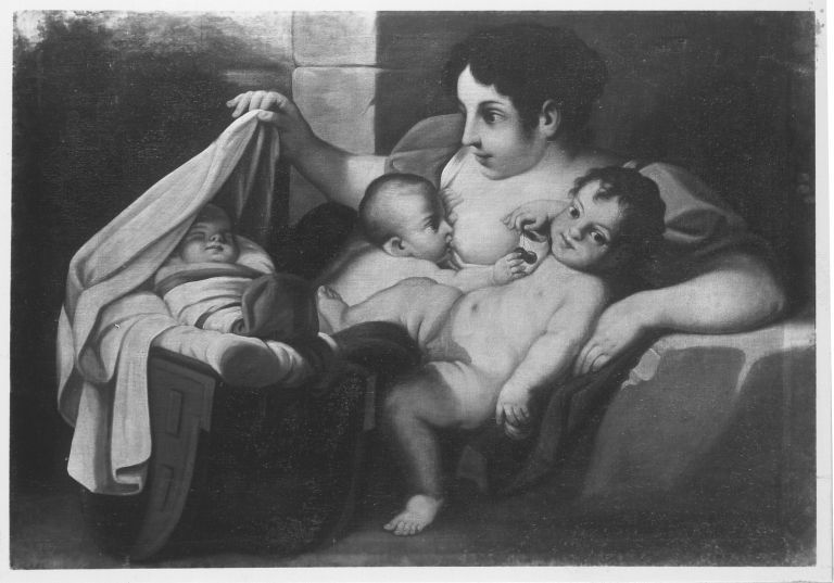 Charity with child in the cradle